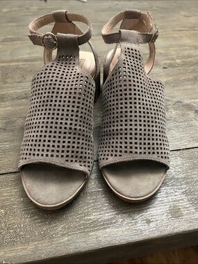 Steve Madden Suede leather Taupe Perforated Open-Toe Ankle Strap Sandals